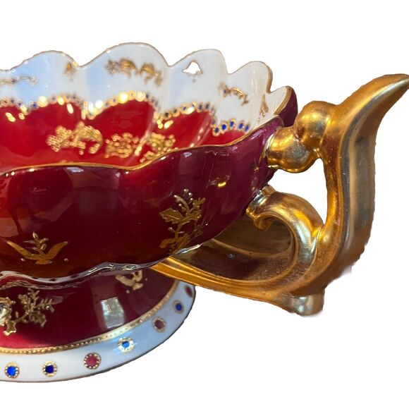 Vintage Sevres Style Porcelain Serving Bowl Hand Painted Scenes Gold Gilding Art - Picture 7 of 16